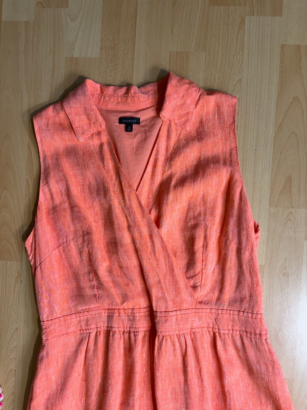Talbots Faux Wrap Linen Shirt Dress Fit & Flare Orange Creamsicle Resort Beach - Picture 4 of 12